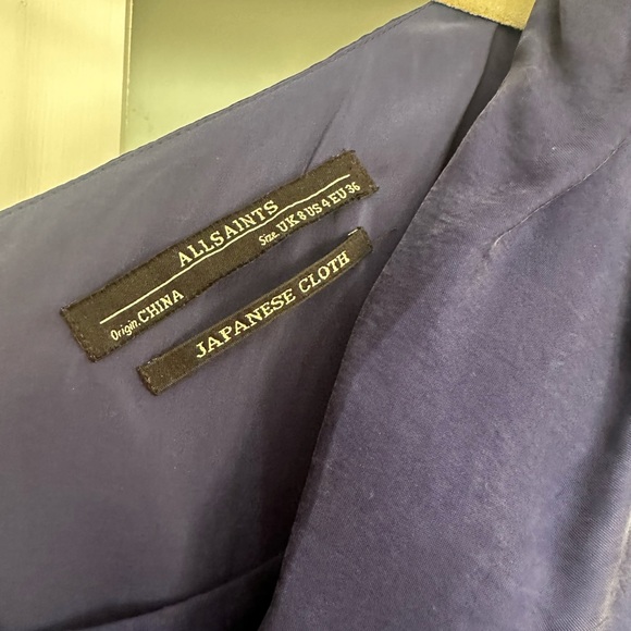 ALLSAINTS Navy Blue Ruched One Shoulder Dress Sz.4 reminiscent of Norma Kamali - Picture 6 of 8